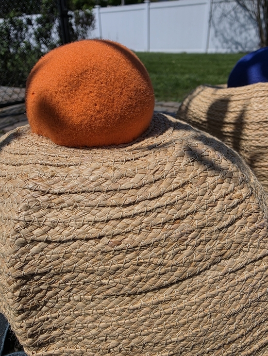 2 Lola Hats Straw Baseball Caps with Colorful Pom-Poms - Orange & Blue main image 4